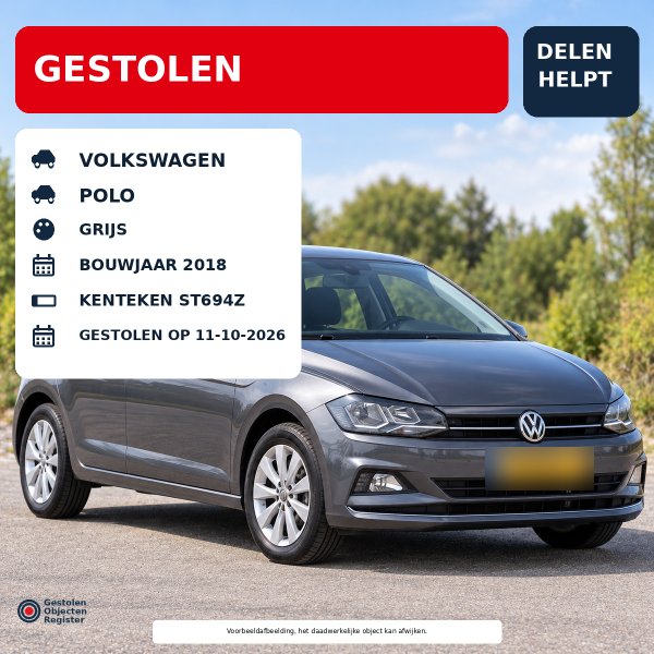 Gestolen Auto VOLKSWAGEN ST694Z